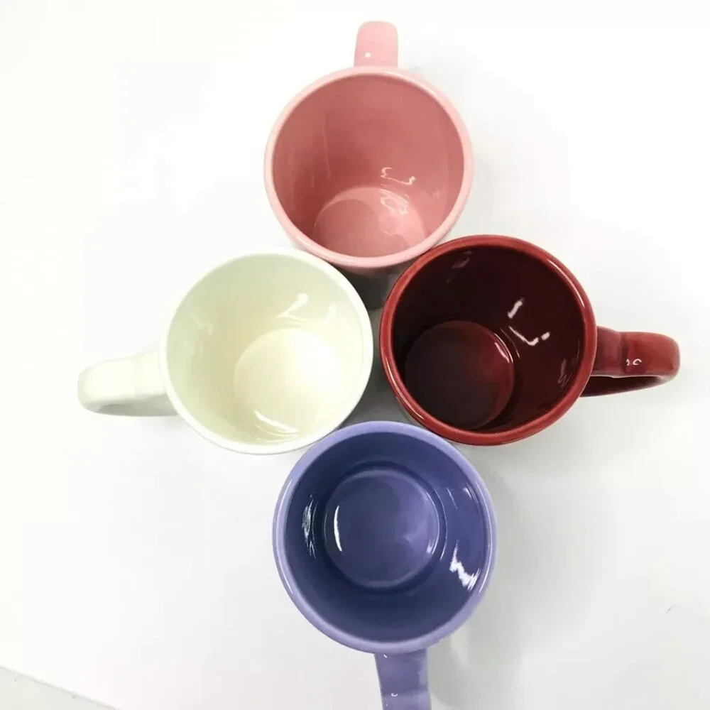 Williams Sonoma 4 Heart Mugs Pink Purple Red White Matching Heart Spoons